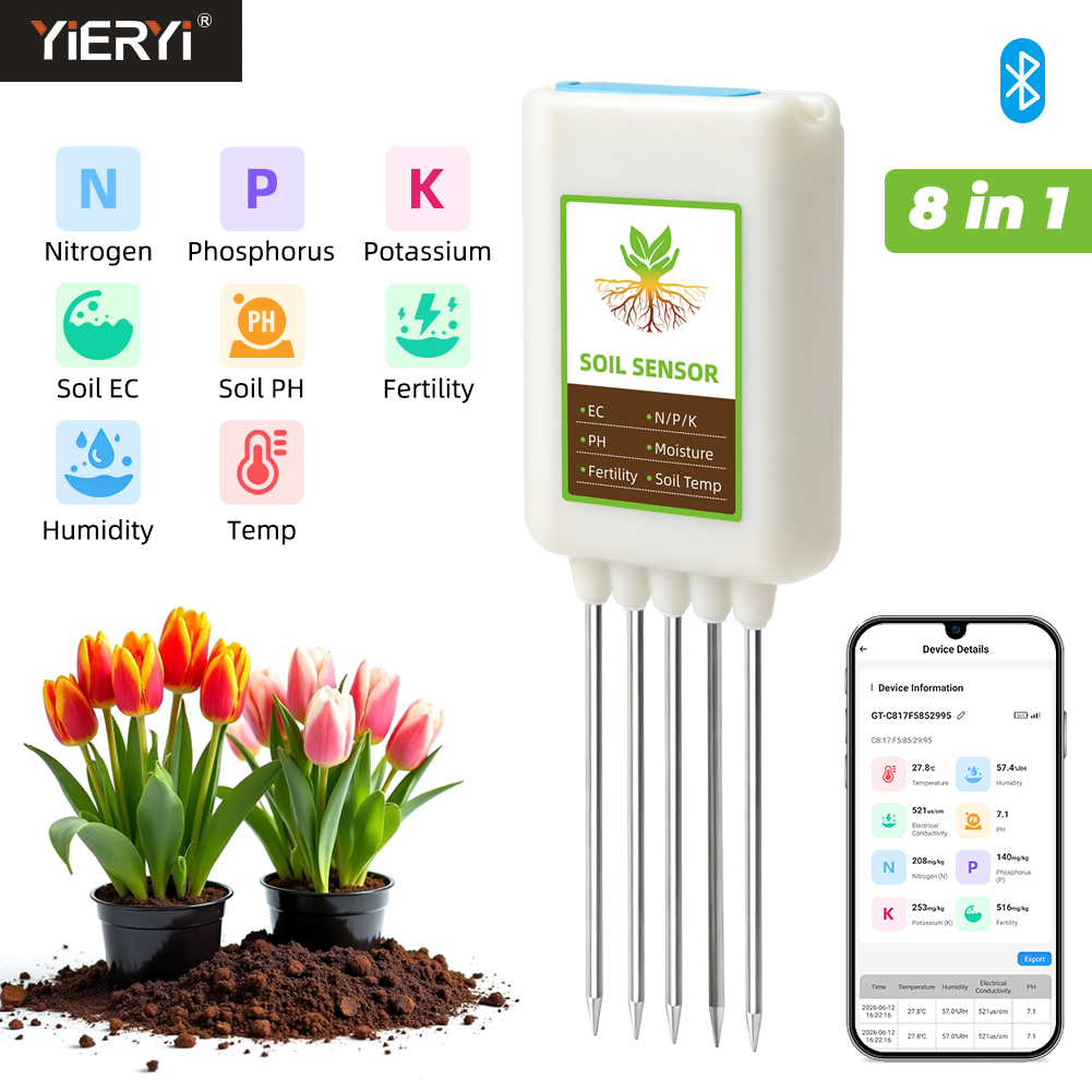 Smart Garden Moisture Sensor - Yieryi Bluetooth 8-в-1 тестер почвы с